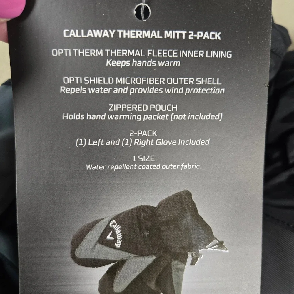 Callaway Thermal Mitts 2 Pack One Size Black Gray Golf Fleece Winter Water repel - Picture 6 of 6